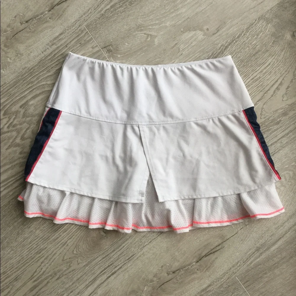 Lucky in Love Tennis Skort, Women’s Tiered White, Colorful Accent, Size Medium